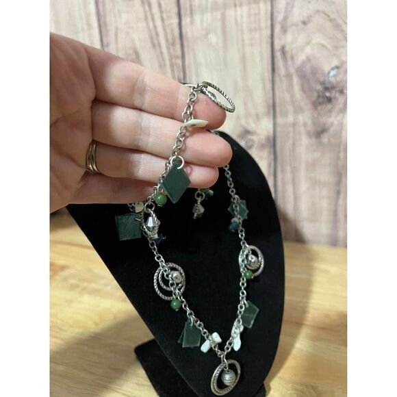 Woman’s Multilayer Teal and Silver Dangles Necklace - Picture 6 of 8